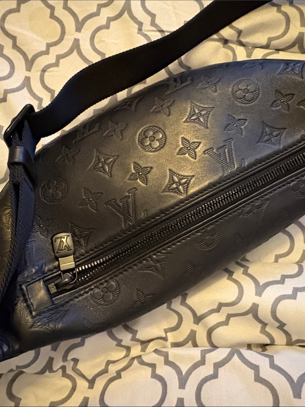 Louis Vuitton Black Embossed Leather Belt Bag/ bumbag comes with bust bag & box